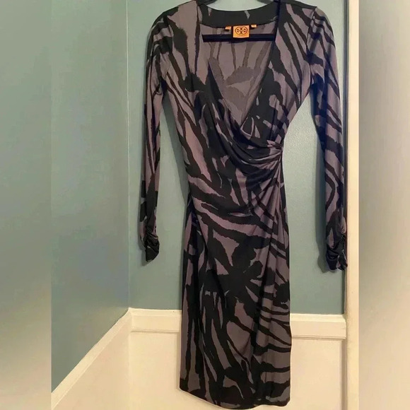 Tory Burch women’s faux wrap dress - XS - 100% silk - black/gray